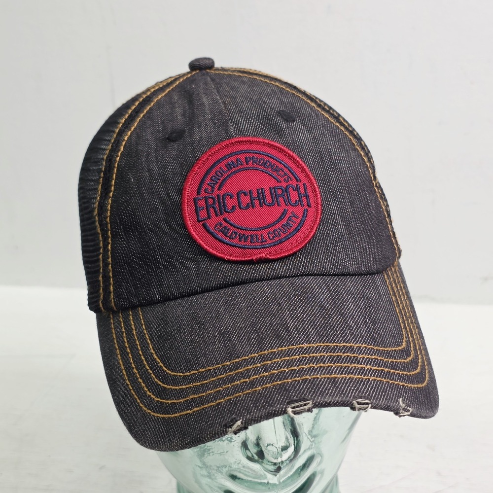Eric Church Carolina Products Caldwell County Trucker Hat Distressed Denim VGC